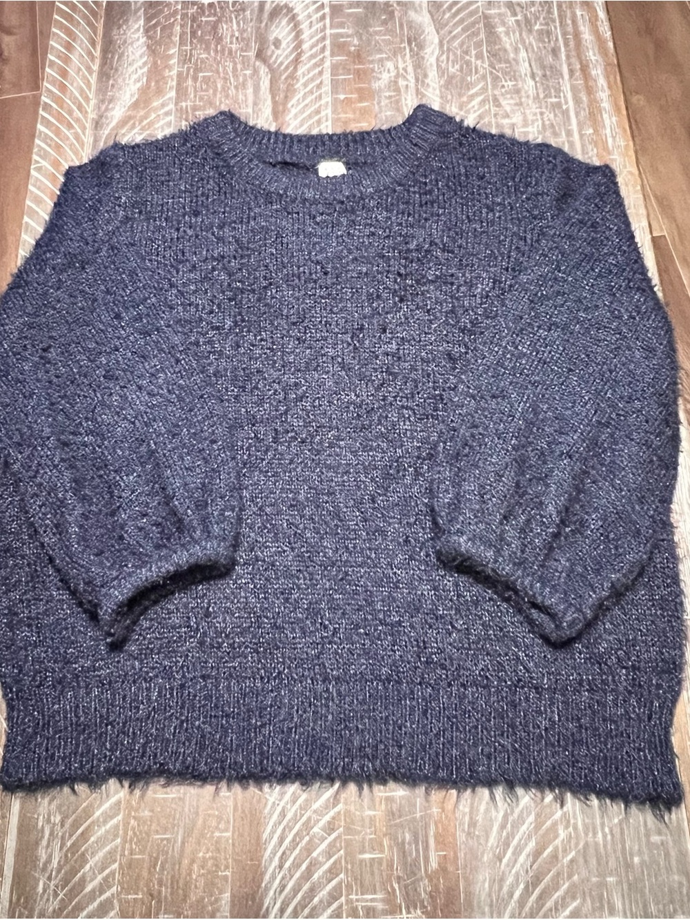 A New Day Women’s Fuzzy Crewneck Sweater Balloon Sleeves Shiny Blue Size XXL